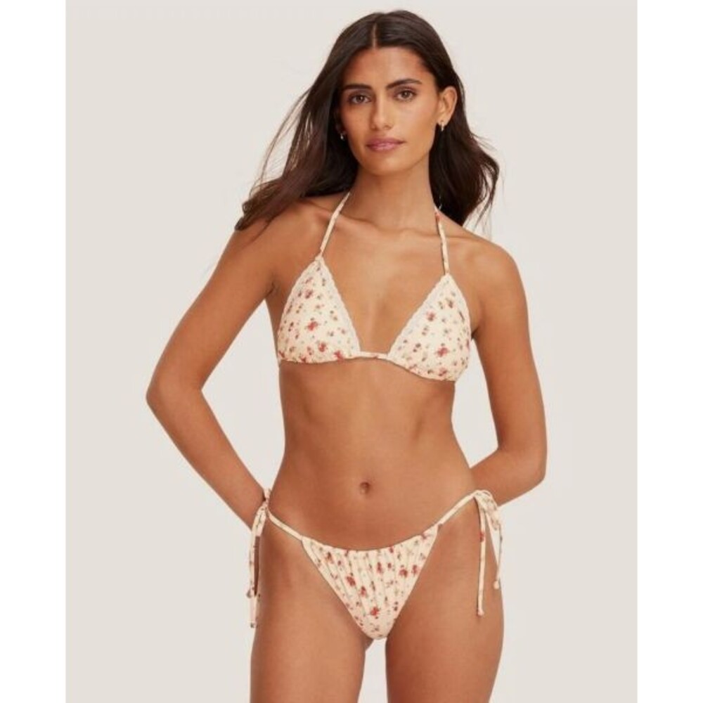 Parke x Target Women's Eyelet Trim Triangle Bikini Bottom Cream Floral S NWT